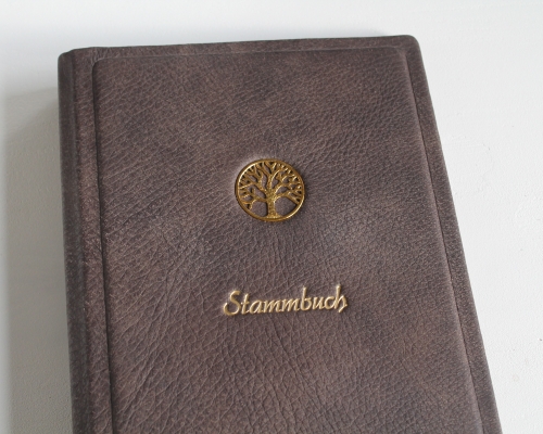 Preview: Stammbuch "Goldene Lebensbaum" aus braunem Büffelleder, DIN A5